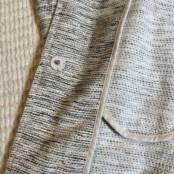 Eileen Fisher Stripe Textured Black White coat Snap Cotton Medium.      Q - Picture 5 of 9